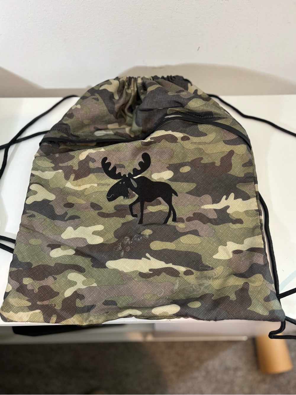 Thirty One Camouflage Drawstring Backpack with Moose Logo - Green Camo